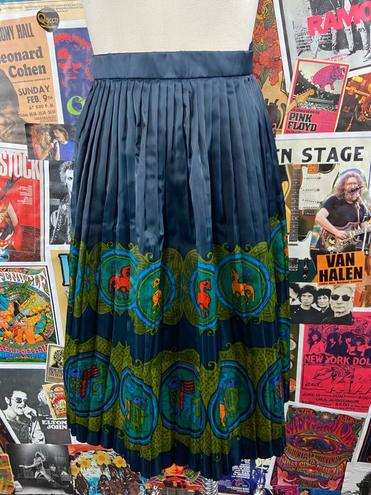 Vintage 60s Blue Accordion Pleat Novelty Print Skirt, 60s Pleated Skirt - Fresh Stock Dated February 2026