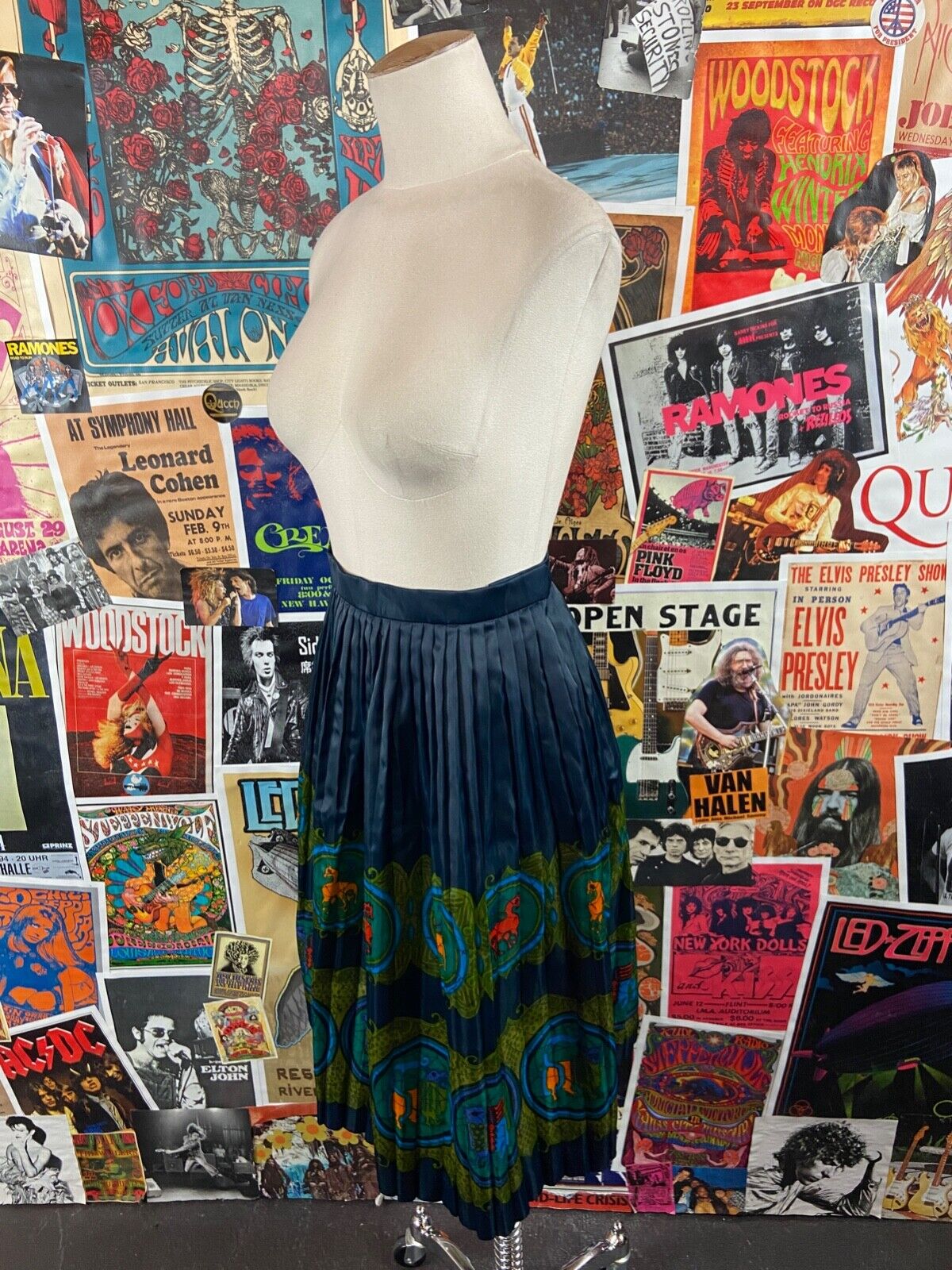 Vintage 60s Blue Accordion Pleat Novelty Print Skirt, 60s Pleated Skirt - Fresh Stock Dated February 2026