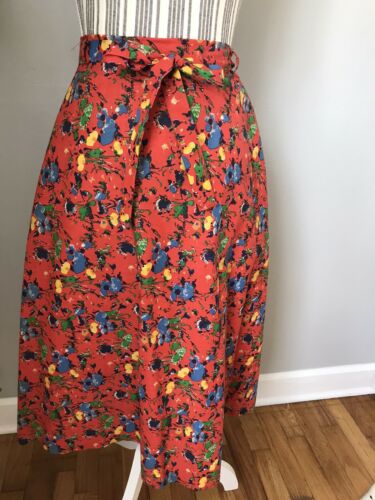 Vintage Copley Square Ltd. Cotton Wrap Skirt Women's 9 Small Red Novelty Print! - Fresh Stock Dated February 2026