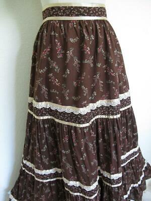 Vtg 70s Gunne Sax Tiered Ruffle Prairie Maxi Skirt 7 XS Brown Floral Lace Ribbon - Fresh Stock Dated March 2026