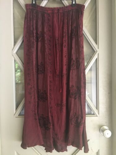 VINTAGE BRAYA EMBROIDED LONG WINE BOHO/HIPPPIE SKIRT - Fresh Stock Dated February 2026
