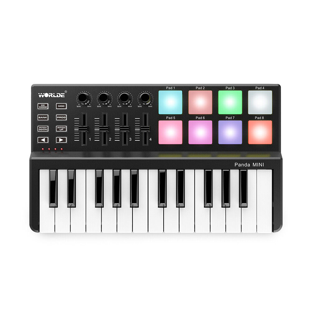 WORLDE Mini 25-Key MIDI Keyboard Controller 8 Colorful Backlit Trigger Pads USB - Fresh Stock Dated February 2026