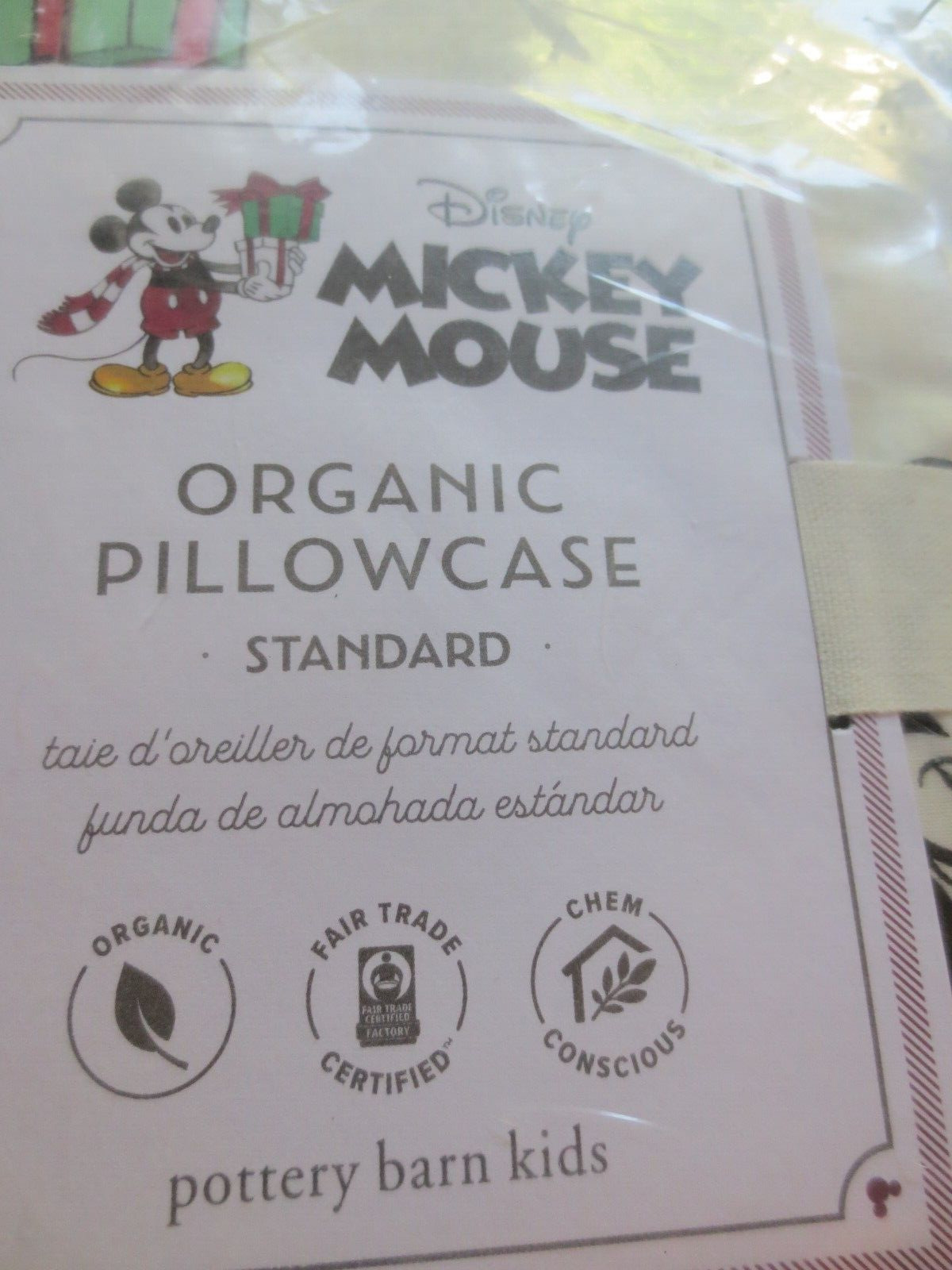 Pottery Barn Mickey Mouse Standard ORGANIC Pillowcase Christmas  Disney NWT - Fresh Stock Dated February 2026