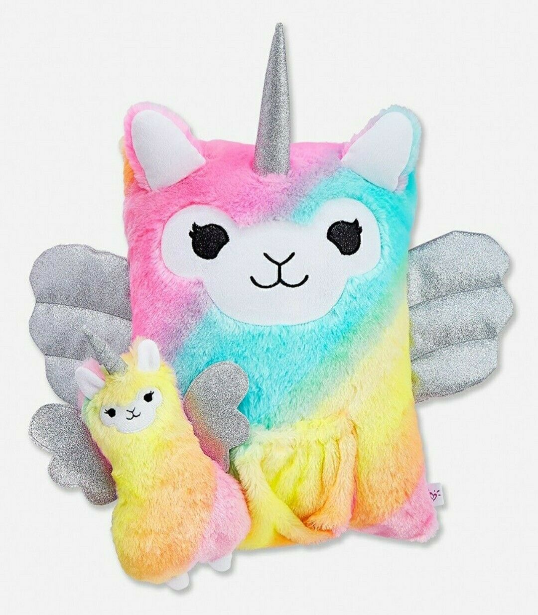 Justice LLamacorn Plush Throw Pouch Pillow Rainbow Pink Blue Yellow New w/ Tags - Fresh Stock Dated January 2026