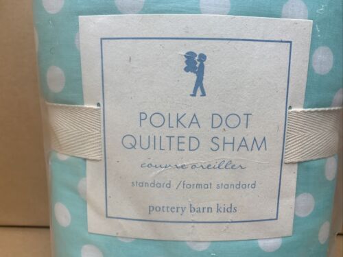 Pottery Barn Kids  AQUA BLUE Polka Dot STANDARD Quilted Pillow Sham - Free Ship - Fresh Stock Dated December 2025