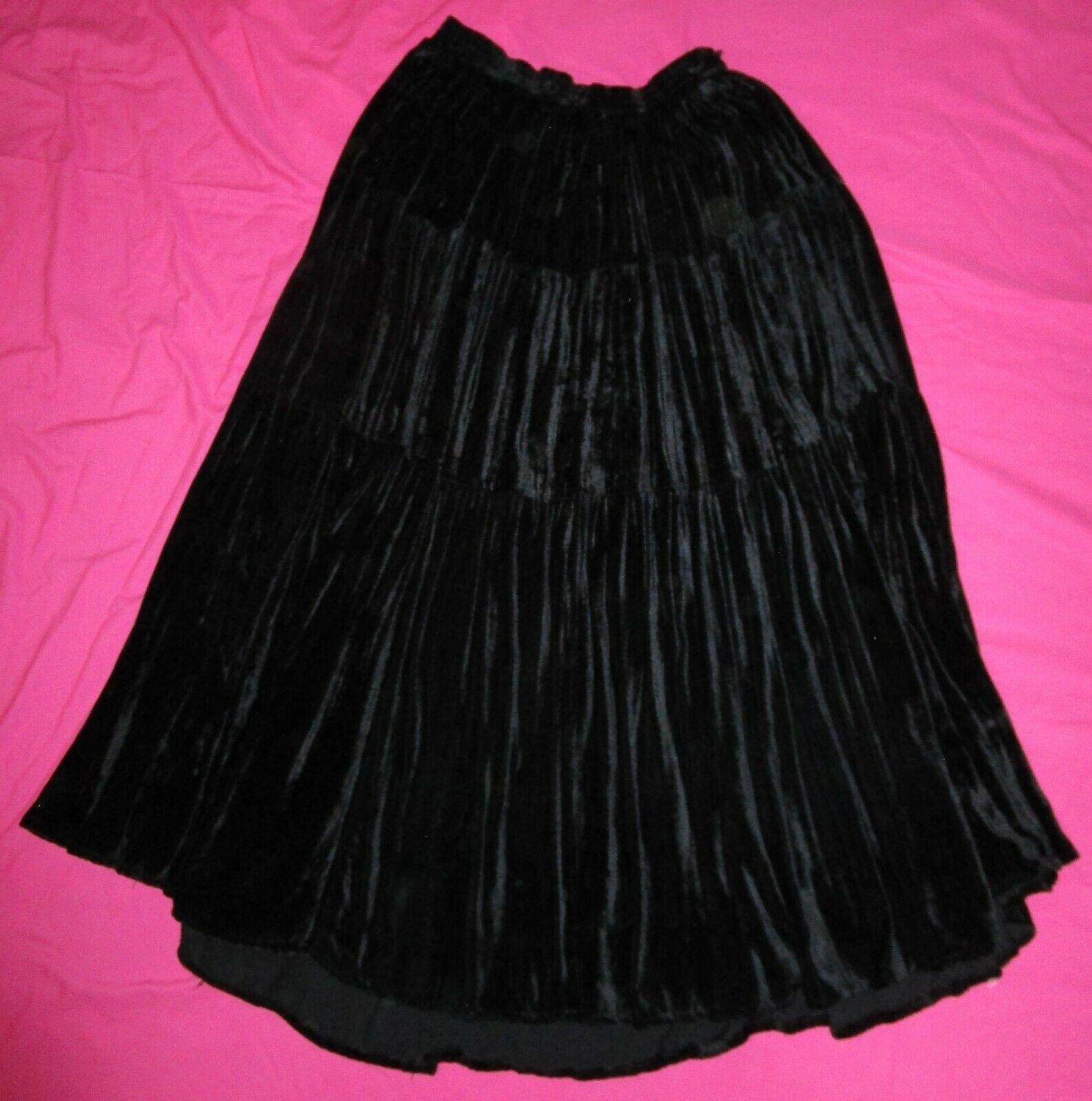 vintage 1980s Neo Nostalgia Long Black Rayon Velvet Skirt, Elastic Waist, Velour - Fresh Stock Dated March 2026