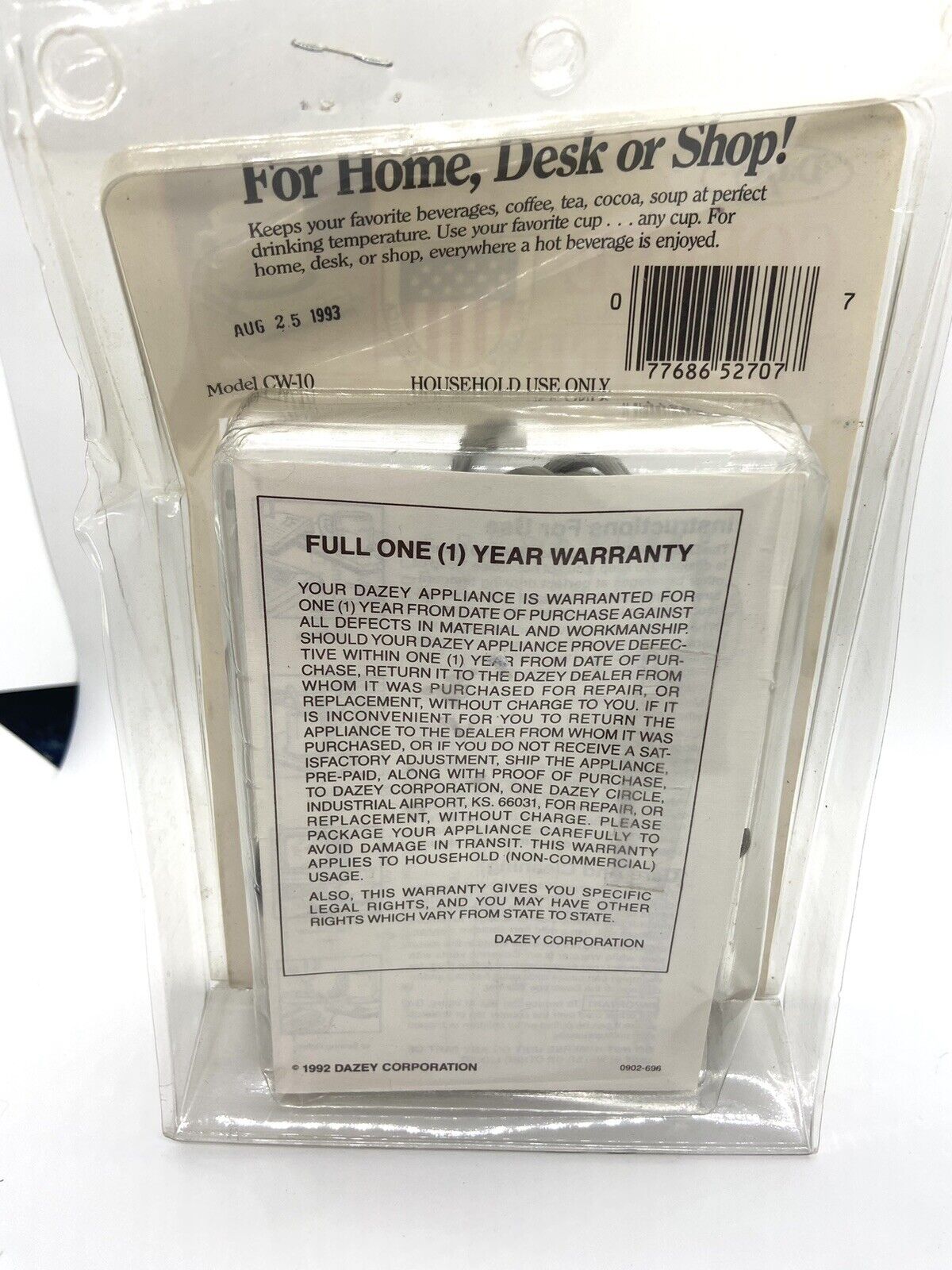 Vintage Dazey 25 Watt Coffee Tea Soup Cup Mug Beverage Warmer CW-10 NEW - Fresh Stock Dated February 2026