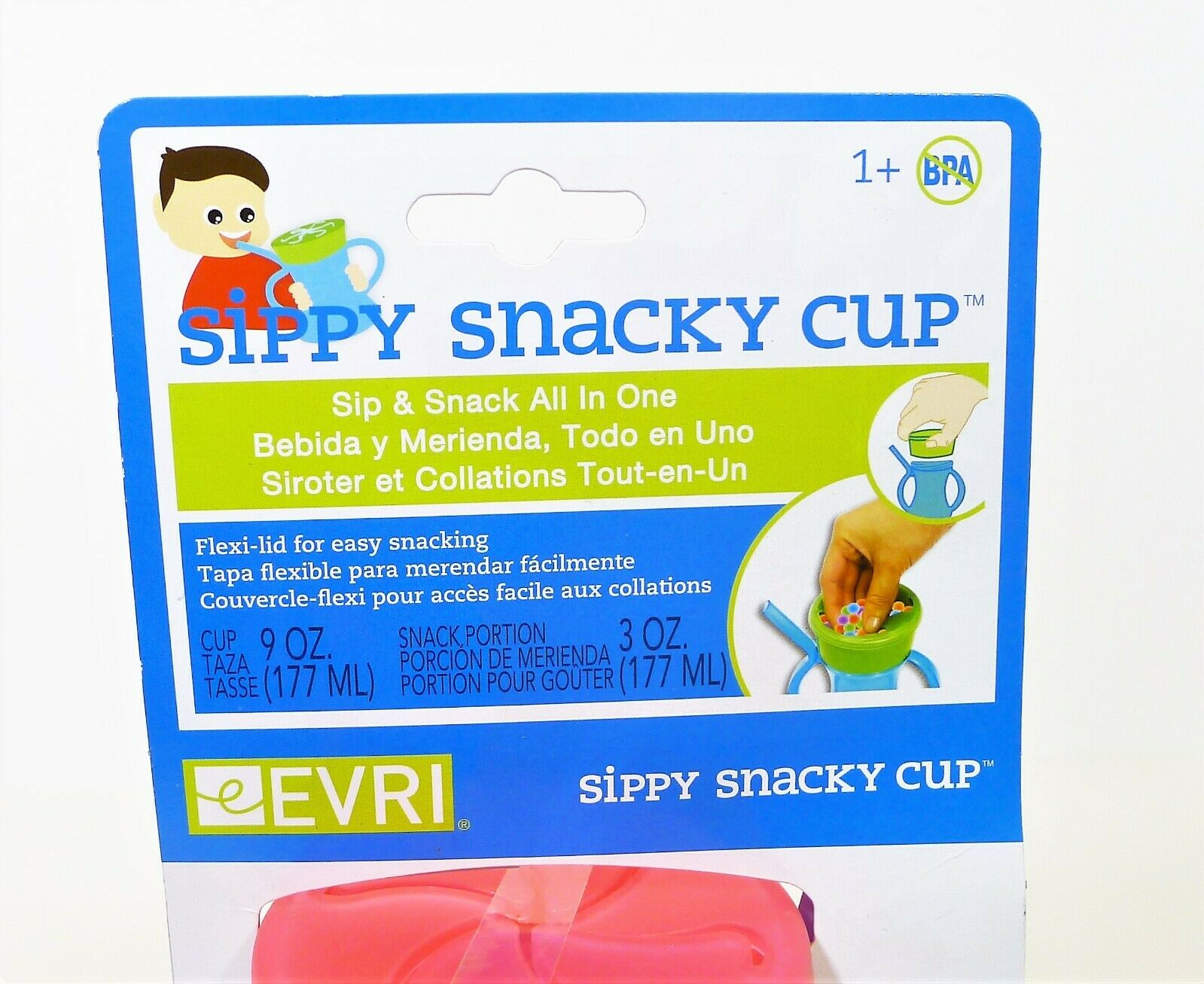 Set of 4 Evri Purple and Pink Sippy Snacky Cup Built in Straw with Handles -NEW - Fresh Stock Dated December 2025
