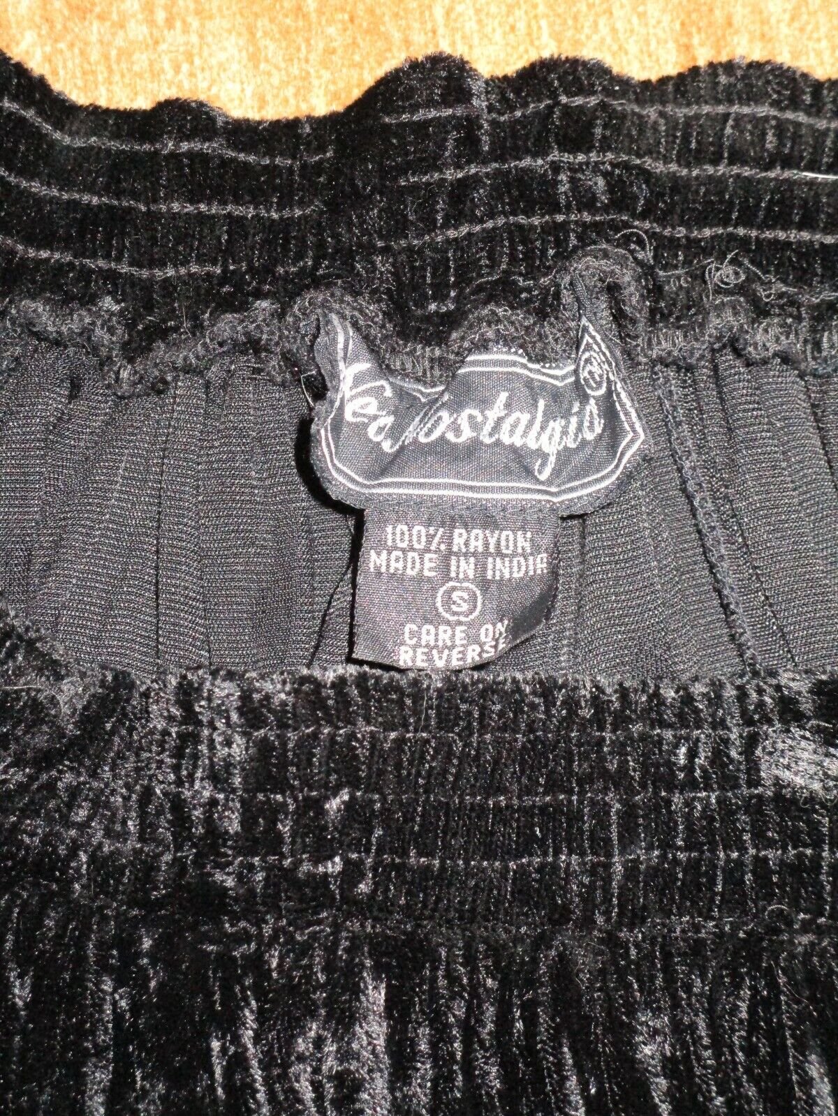 vintage 1980s Neo Nostalgia Long Black Rayon Velvet Skirt, Elastic Waist, Velour - Fresh Stock Dated March 2026