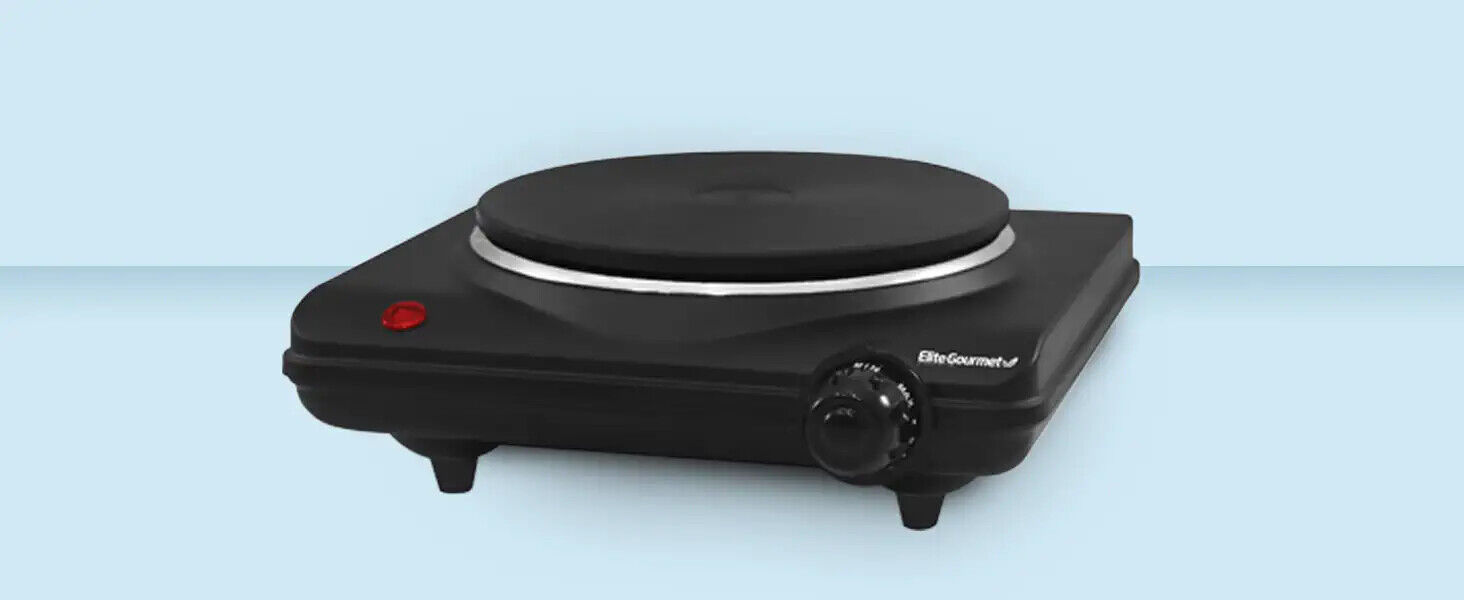 Elite Gourmet ESB-301BF# Countertop Single Cast Iron Burner, 1000 Watts - Fresh Stock Dated February 2026
