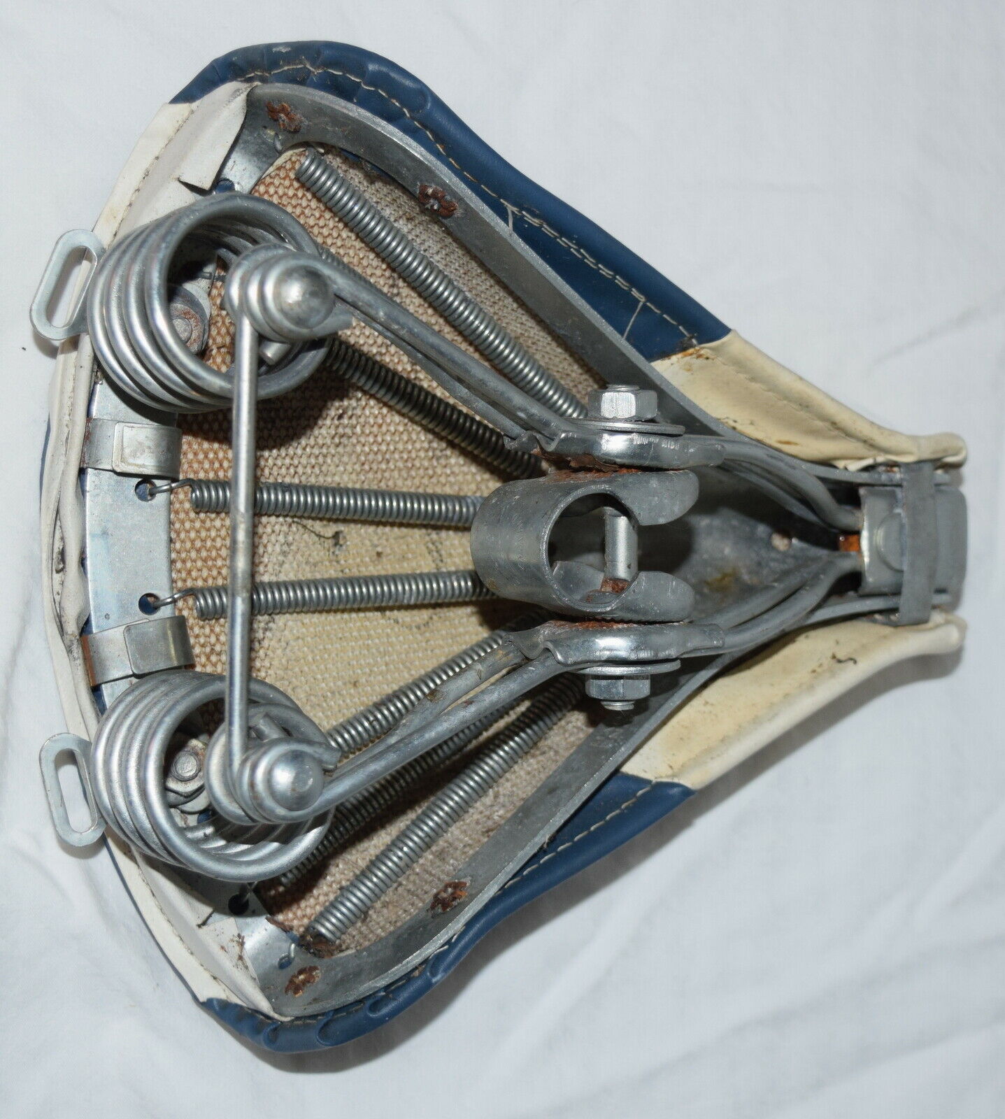 VINTAGE BROOKS BICYCLE SEAT BLUE & WHITE - Fresh Stock Dated December 2025