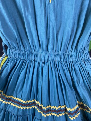 VTG 50s Mexican Turquoise Yellow Ribbon FULL SWEEP Circle Skirt PATIO Dress Sz S - Fresh Stock Dated February 2026