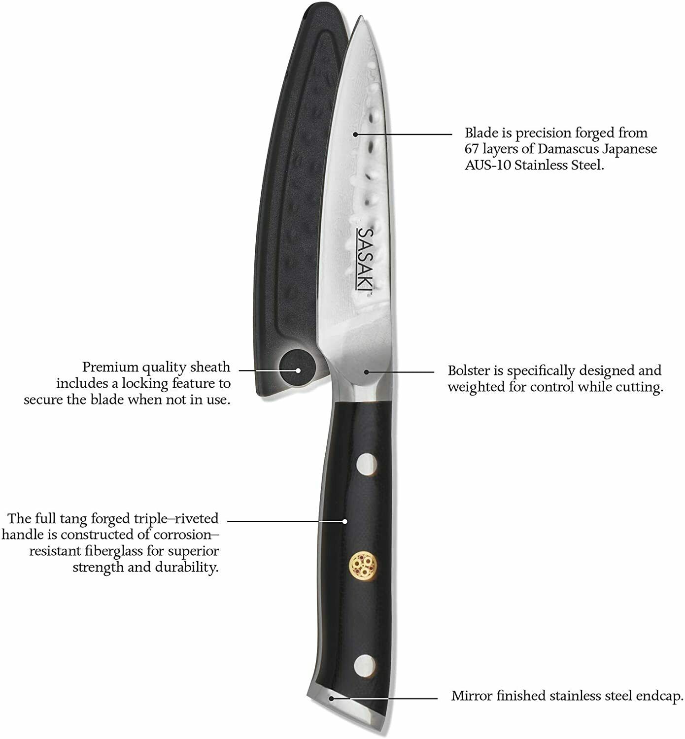 Sasaki Takumi Japanese Knife Set 3 DAMASCUS 3.5/7/8 PAIRING KNIFE ARTISAN SERIES - Fresh Stock Dated December 2025