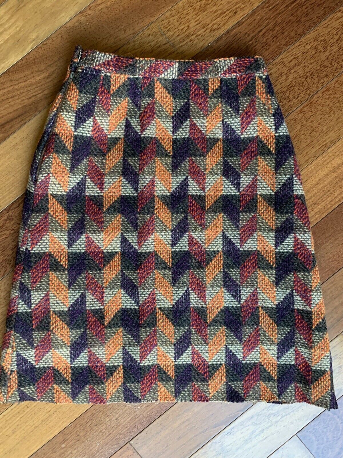 Vintage Tweed Wool Skirt XS Jewel Tone Dark Academia Lined Side Zip Secretary - Fresh Stock Dated March 2026