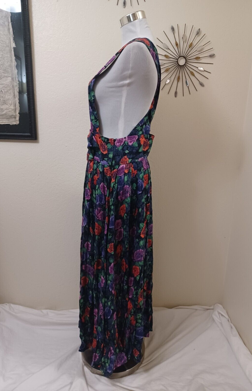 90s OUTBACK RED BLACK/RED/PURPLE FLORAL PRINT RAYON WIDE STRAP JUMPER SKIRT 8 - Fresh Stock Dated March 2026