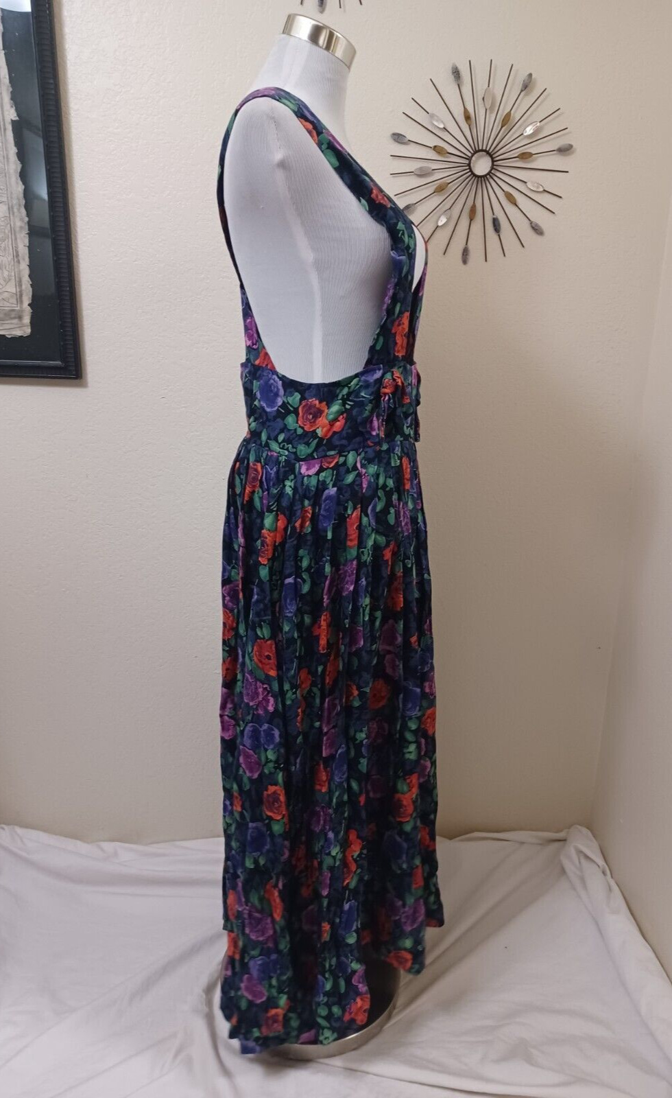 90s OUTBACK RED BLACK/RED/PURPLE FLORAL PRINT RAYON WIDE STRAP JUMPER SKIRT 8 - Fresh Stock Dated March 2026