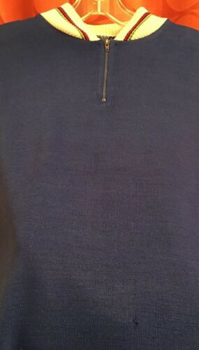 M L Vintage 70s FRENCH Arc En Ciel CYCLING JERSEY Long Sleeve BLUE Vegan Acrylic - Fresh Stock Dated December 2025