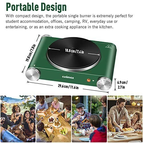 Cusimax Hot Plate for Cooking 1500W Electric Single Burner Portable Stove ,Green - Fresh Stock Dated February 2026