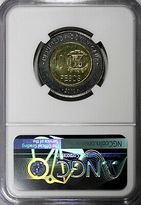 DOMINICAN REPUBLIC 2010 10 Pesos NGC MS66 MELLA TOP GRADED BY NGC KM# 106 (015) - Fresh Stock Dated December 2025