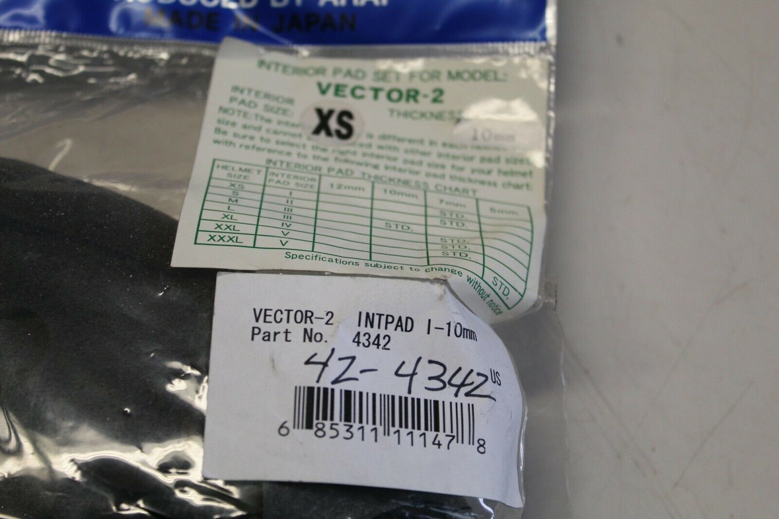 Arai Vector 2 Liner I-10mm Size XSmall - Fresh Stock Dated February 2026