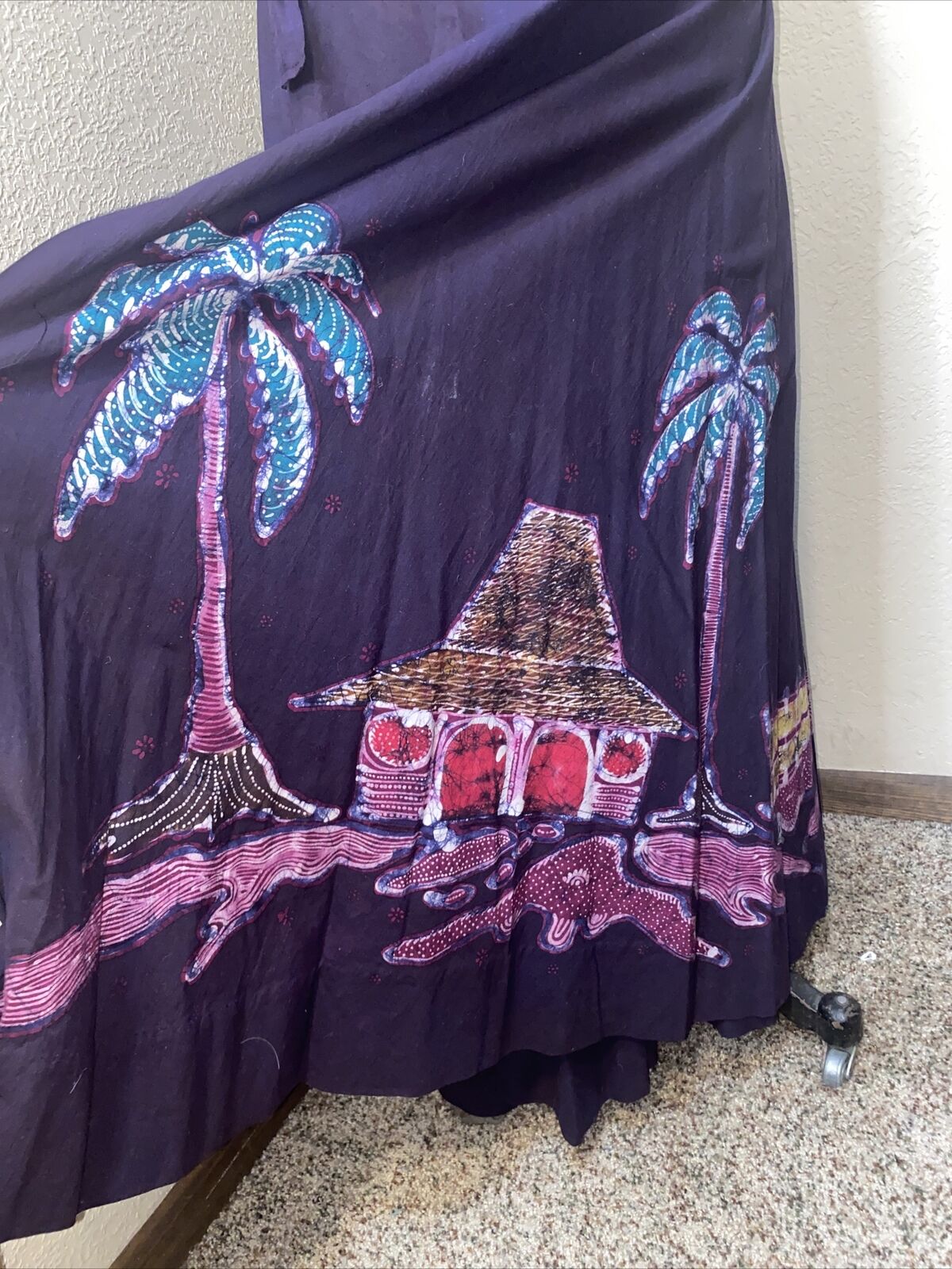 Vintage Wrap Skirt Dk Purple With Palm Trees Asian Theme Fits 26-32” Waist - Fresh Stock Dated March 2026