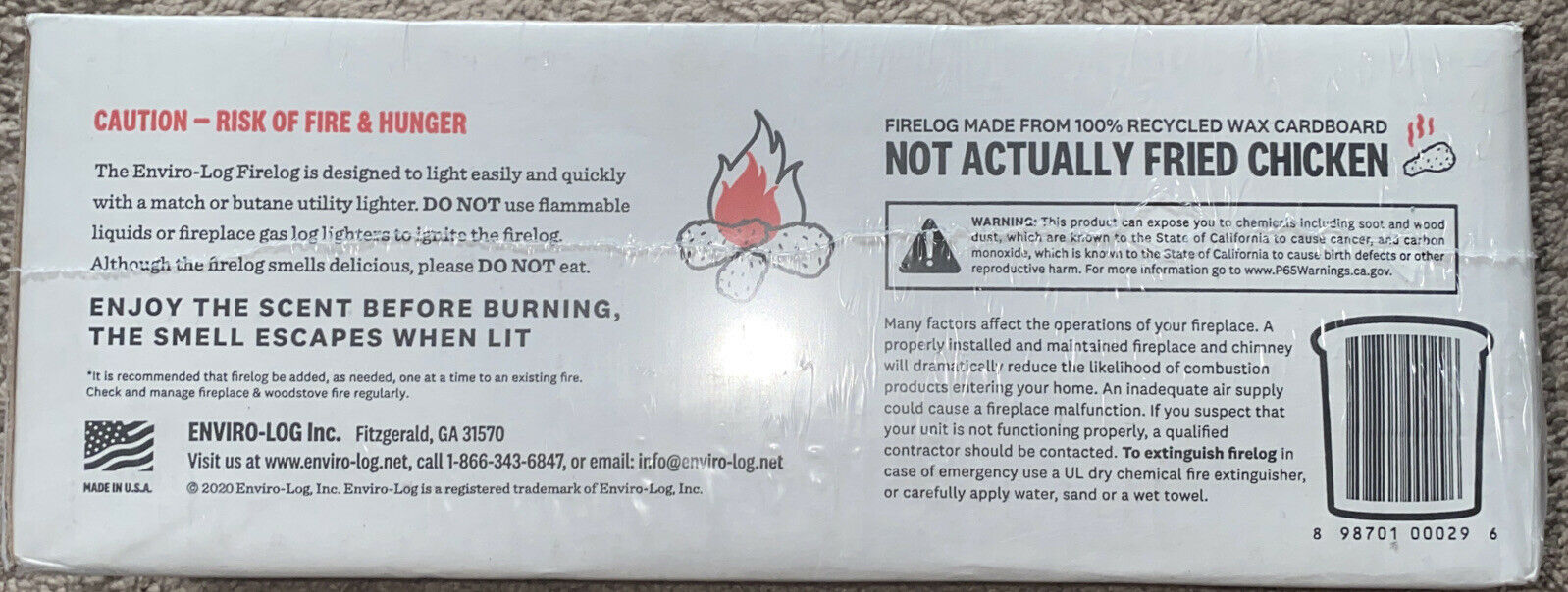 KFC Limited Edition 11 Herbs Spices Firelog Enviro-Log 2019 Envirolog Fire Log - Fresh Stock Dated December 2025