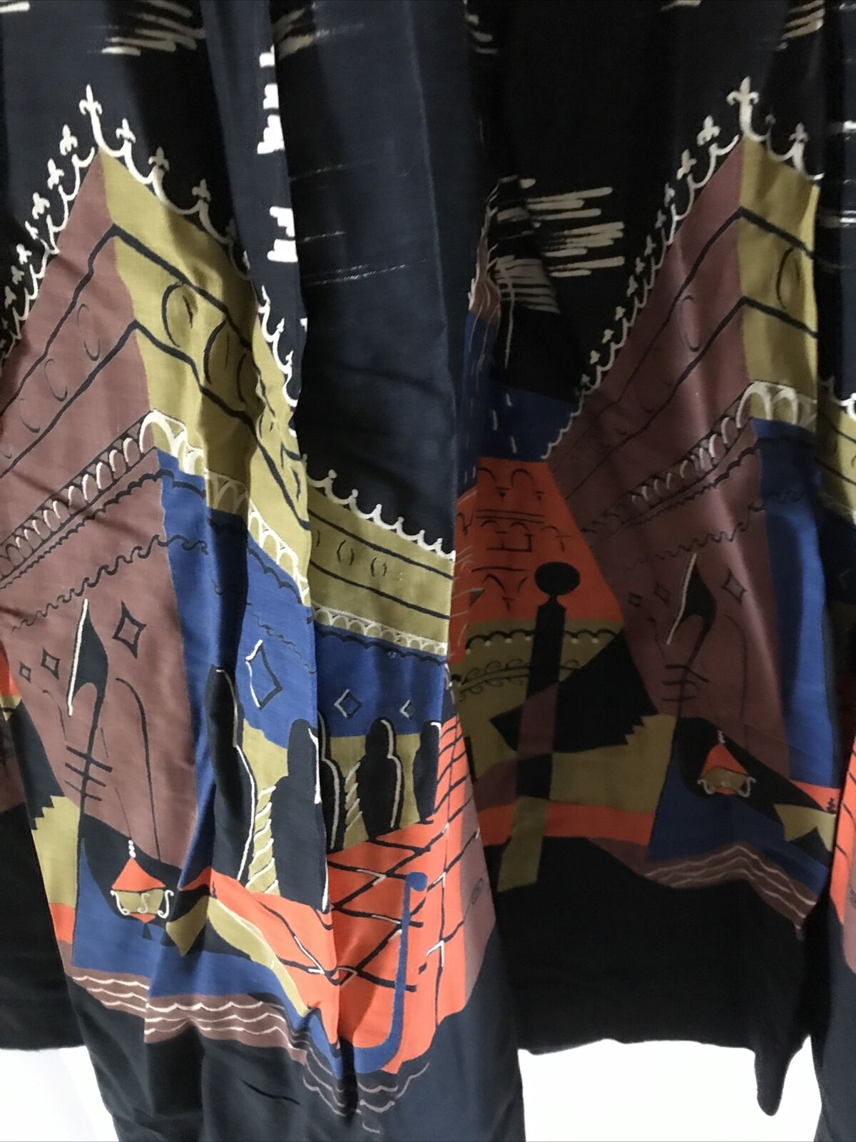 1950s Novelty Border Print Full Skirt Venice Orange Green Blue Brown - Fresh Stock Dated March 2026