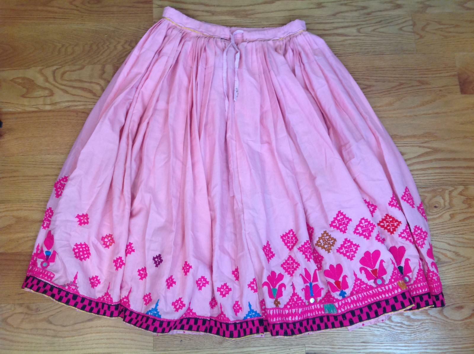 VINTAGE HANDMADE FRIDA KAHLO STYLE PINK EMBROIDERED LONG MAXI SKIRT BOHO INDIA - Fresh Stock Dated December 2025