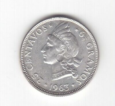 DOMINICAN REPUBLIC SILVER 25 CENTAVOS BU COIN 1963 YEAR KM#28 100th ANNI - Fresh Stock Dated December 2025