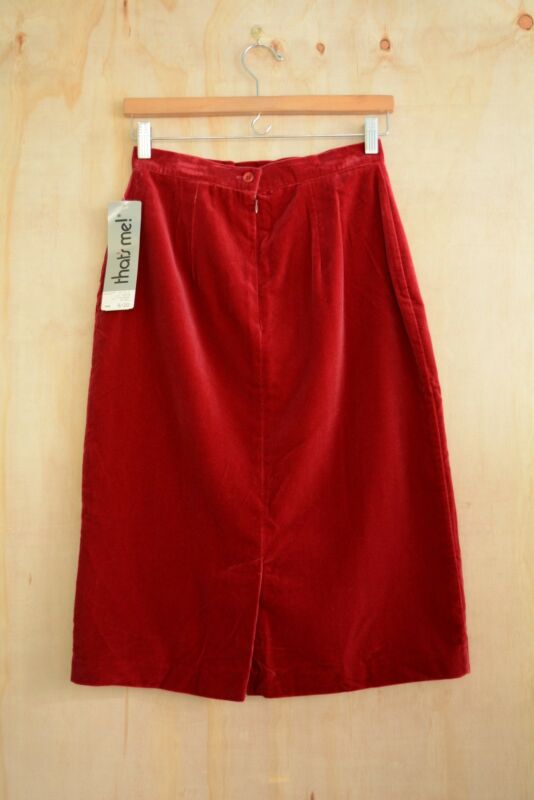 Vintage NWT That's Me! - Red velvet straight pencil skirt below knee, size 9/10 - Fresh Stock Dated March 2026