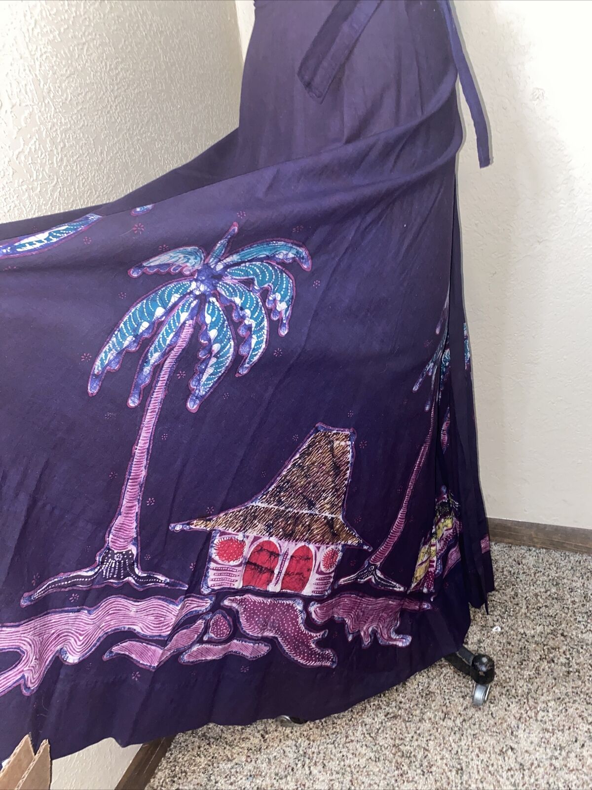 Vintage Wrap Skirt Dk Purple With Palm Trees Asian Theme Fits 26-32” Waist - Fresh Stock Dated March 2026