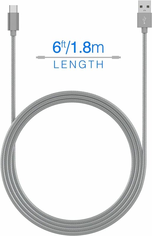 Just Wireless USB-C to USB Braided Cable (6ft) Charge Slate Grey - Fresh Stock Dated February 2026