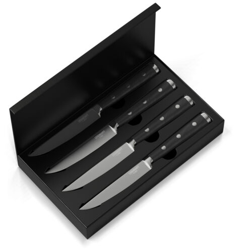 Steak Knives Set Stainless Steel 4pcs Non-Serrated Super Sharp Walnut Handles - Fresh Stock Dated December 2025