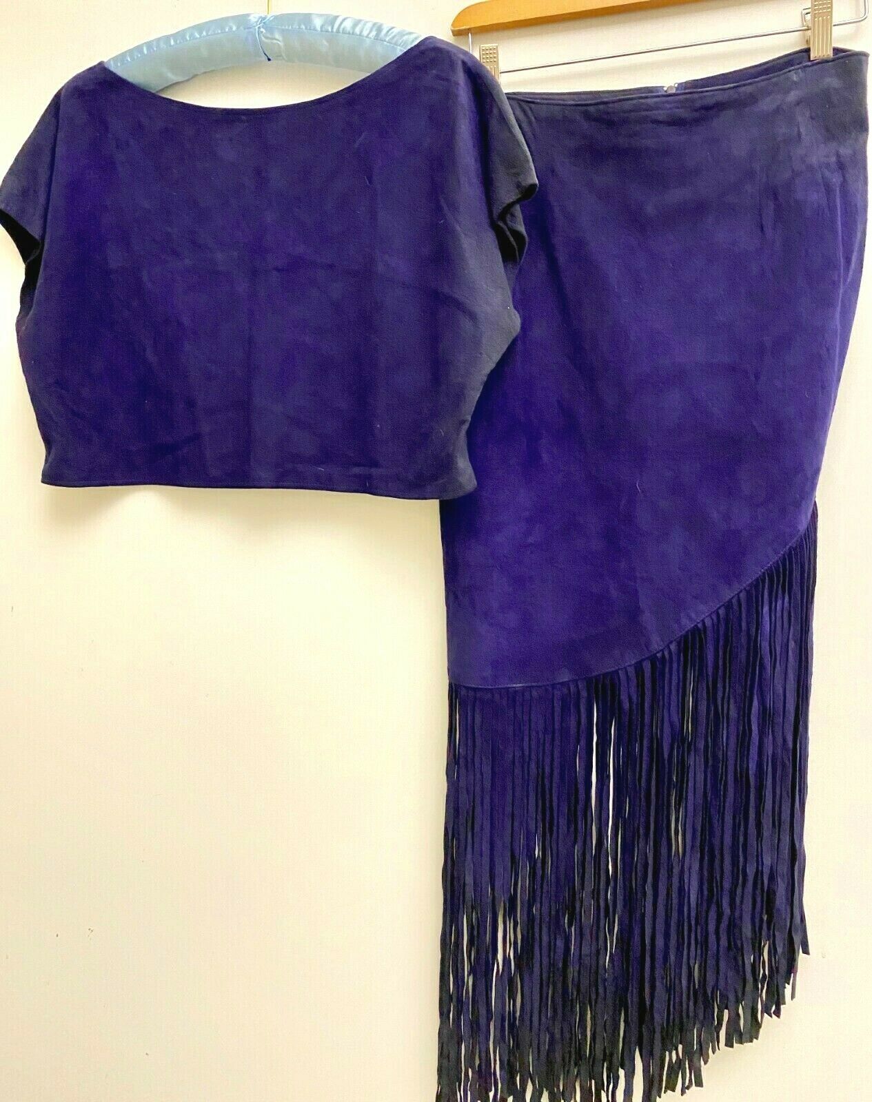 Vari Zioni Women's Rare VINTAGE Purple Suede Fringe Skirt and Crop Top - Size 6 - Fresh Stock Dated February 2026