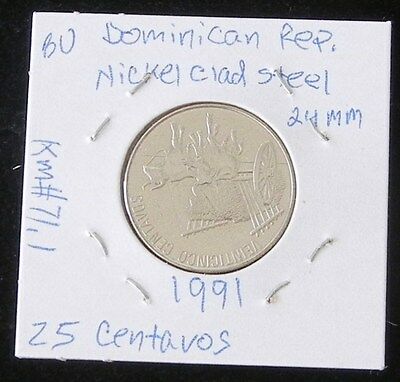 SET OF TWO 1991 DOMINICAN REPUBLIC 25 CENTAVOS COINS (BRILLIANT & UNCIRCULATED) - Fresh Stock Dated December 2025