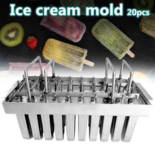 20pcs Stainless Steel Molds Industrial Ice Lolly Popsicle Ice Cream With Sticks - Fresh Stock Dated December 2025