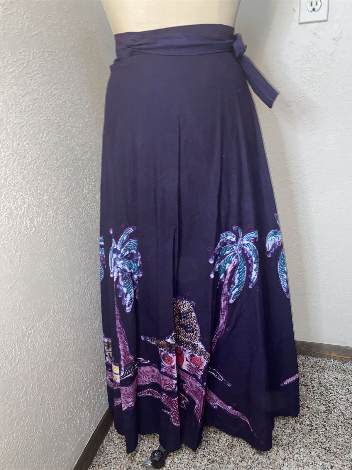 Vintage Wrap Skirt Dk Purple With Palm Trees Asian Theme Fits 26-32” Waist - Fresh Stock Dated March 2026