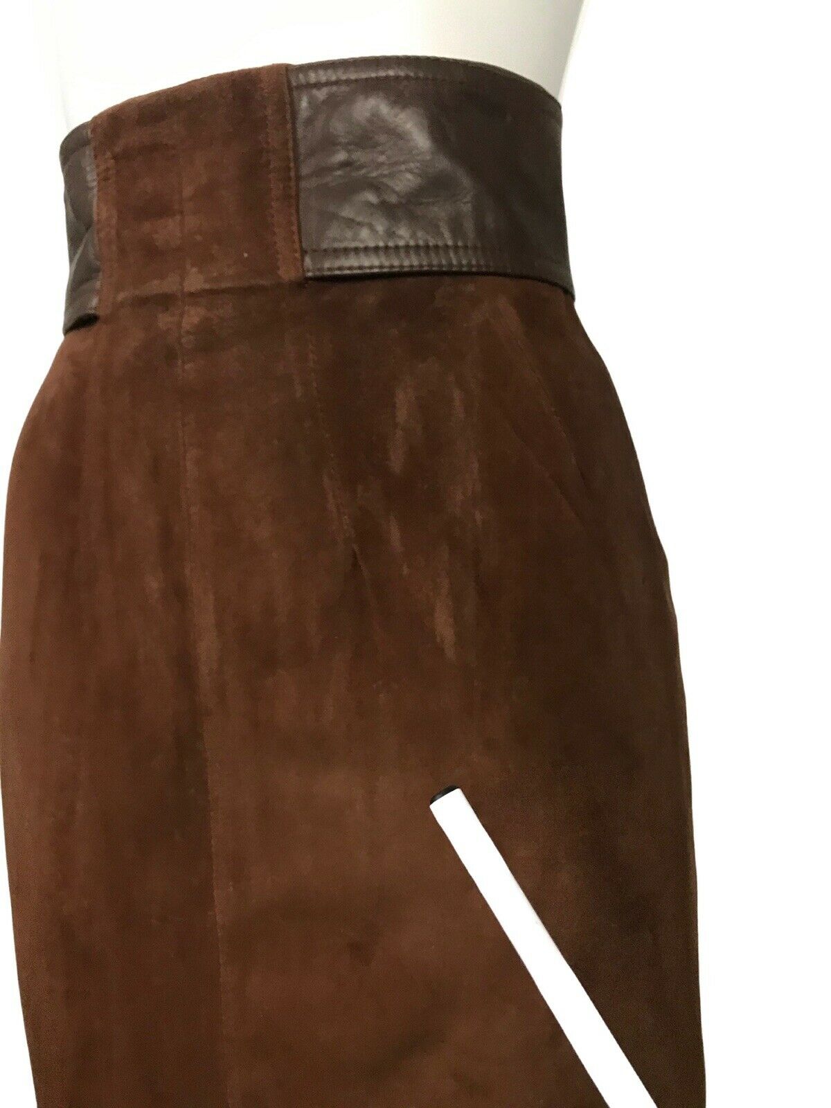 1980s Gucci Pencil Skirt / Brown Suede Leather Belted Skirt Italy AS IS / XS - Fresh Stock Dated March 2026