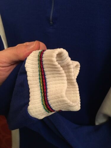 M L Vintage 70s FRENCH Arc En Ciel CYCLING JERSEY Long Sleeve BLUE Vegan Acrylic - Fresh Stock Dated December 2025