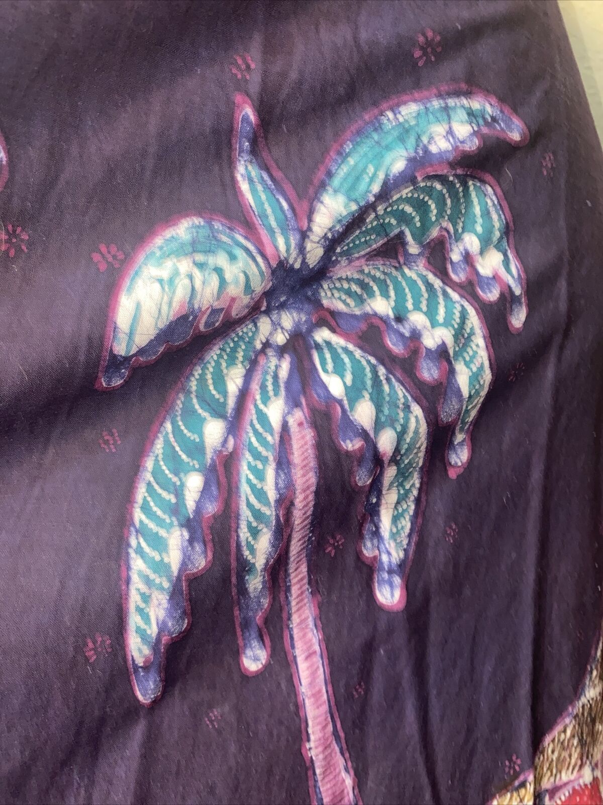 Vintage Wrap Skirt Dk Purple With Palm Trees Asian Theme Fits 26-32” Waist - Fresh Stock Dated March 2026