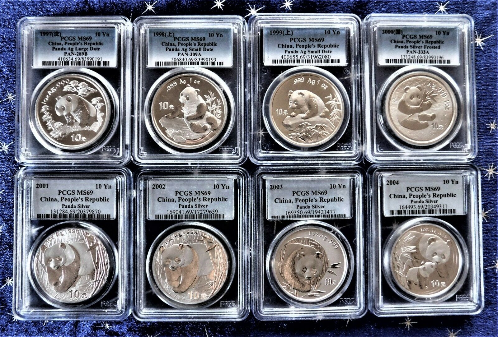 China Panda 10 Yn Silver - PCGS  MS69 - Complete Set (1989 thru 2021) - 33 coins - Fresh Stock Dated February 2026