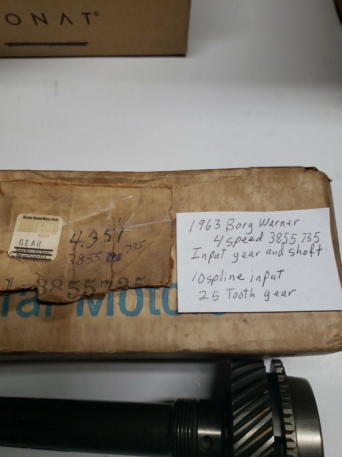 Vintage NOS Borg Warner 4 Speed, 2:54  First Gear Input Shaft 3855735 - Fresh Stock Dated February 2026