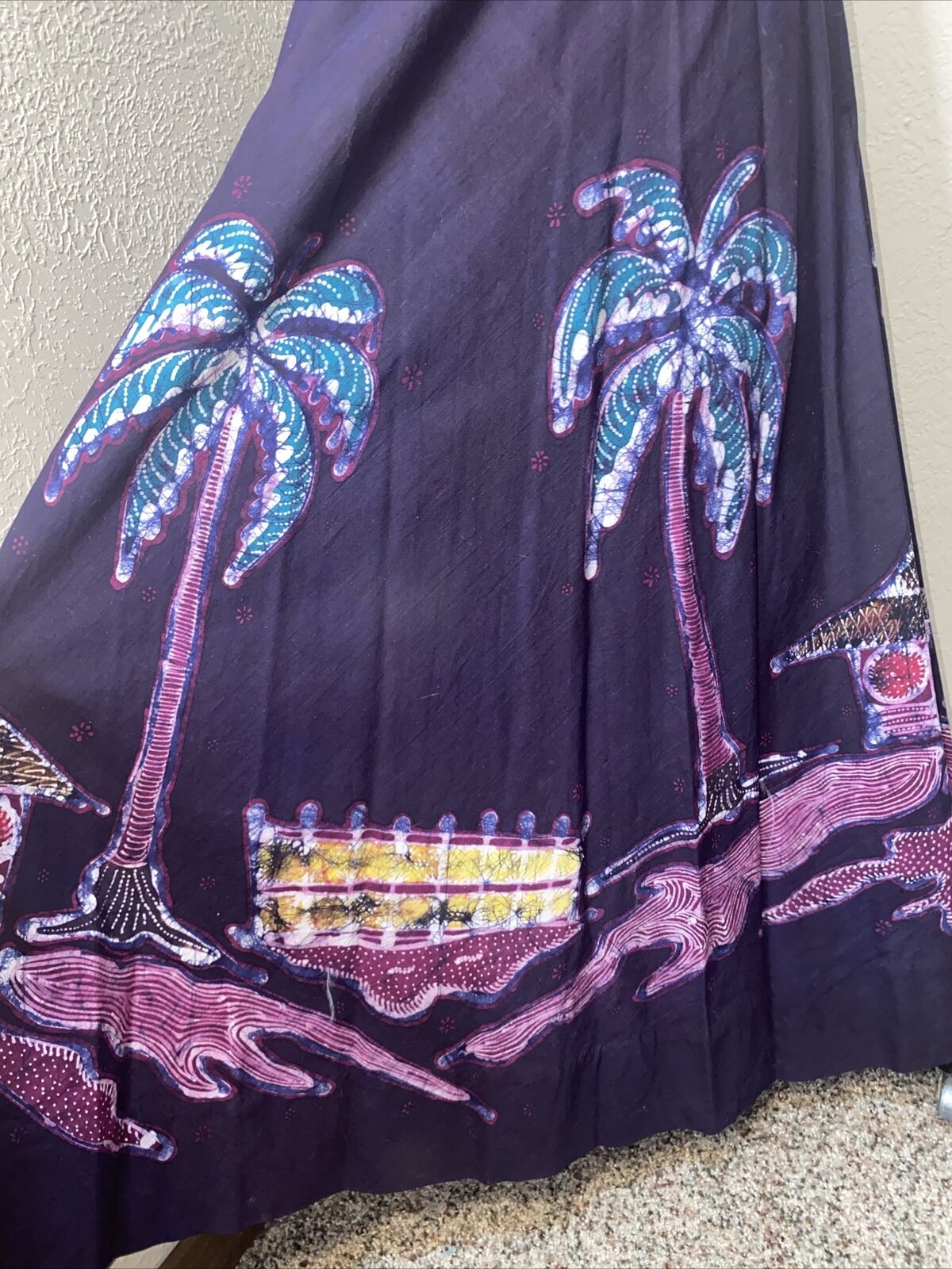 Vintage Wrap Skirt Dk Purple With Palm Trees Asian Theme Fits 26-32” Waist - Fresh Stock Dated March 2026