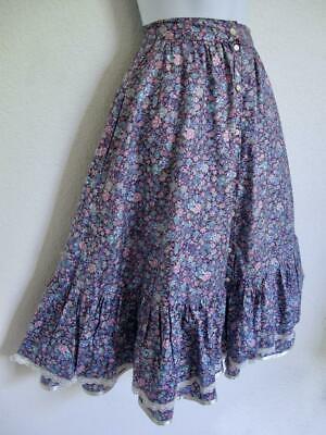 Vtg 70s Gunne Sax Ruffle Prairie Skirt 5 XS Button Down Purple Blue Floral Lace - Fresh Stock Dated March 2026