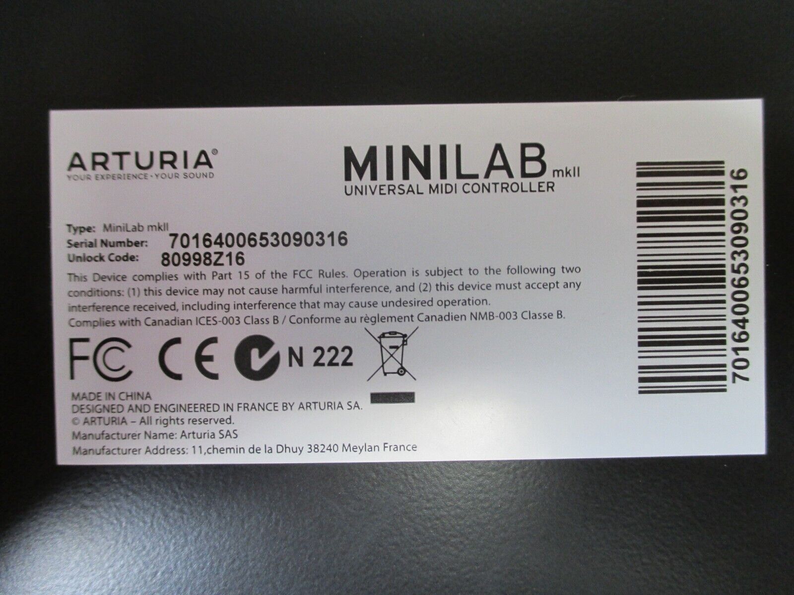 ARTURIA MINILAB MKII MINI HYBRID KEYBOARD CONTROLLER & USB - Fresh Stock Dated February 2026