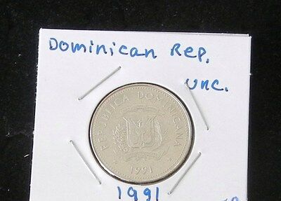 SET OF TWO 1991 DOMINICAN REPUBLIC 25 CENTAVOS COINS (BRILLIANT & UNCIRCULATED) - Fresh Stock Dated December 2025