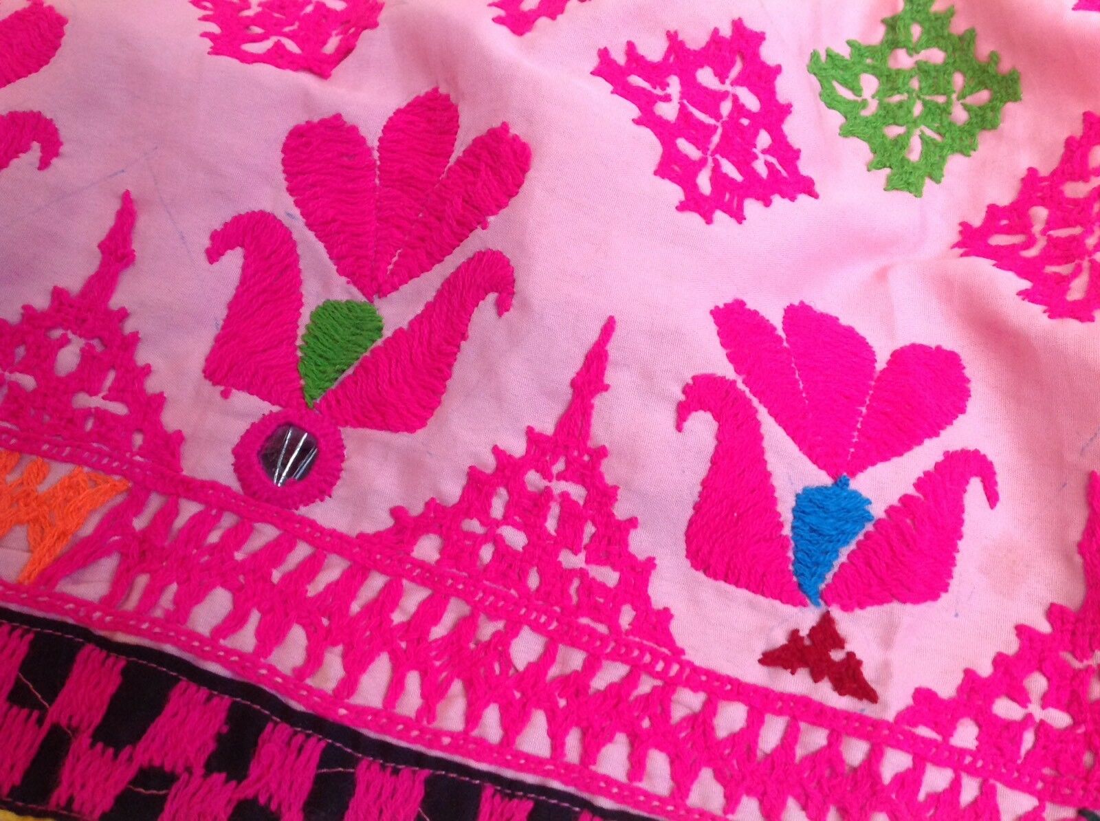 VINTAGE HANDMADE FRIDA KAHLO STYLE PINK EMBROIDERED LONG MAXI SKIRT BOHO INDIA - Fresh Stock Dated December 2025