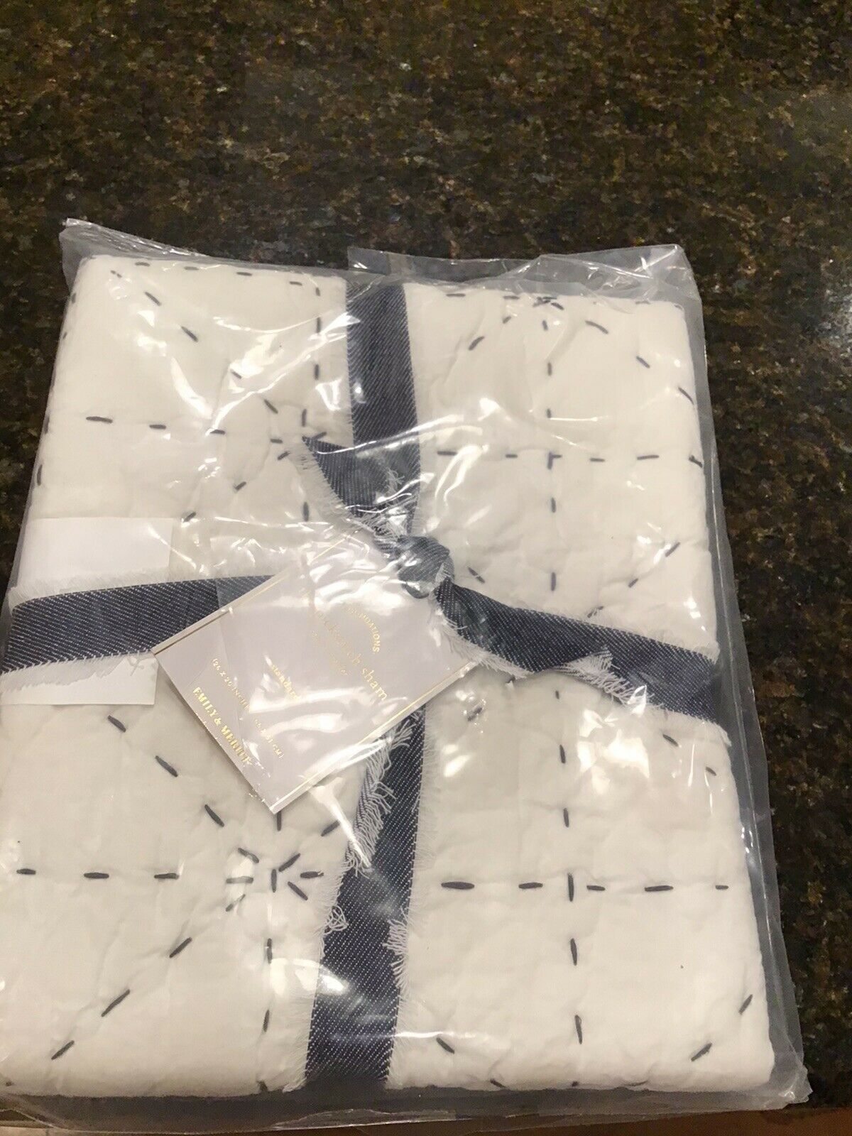 Pottery Barn Foundations Emily & Meritt The Pickstitch Sham White Navy  26 x 20 - Fresh Stock Dated December 2025
