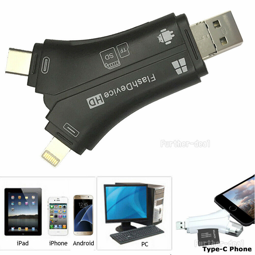 USB Flash Drive TF SD Card Reader for IOS iPhone Macbook iPad OTG Type-C Android - Fresh Stock Dated February 2026