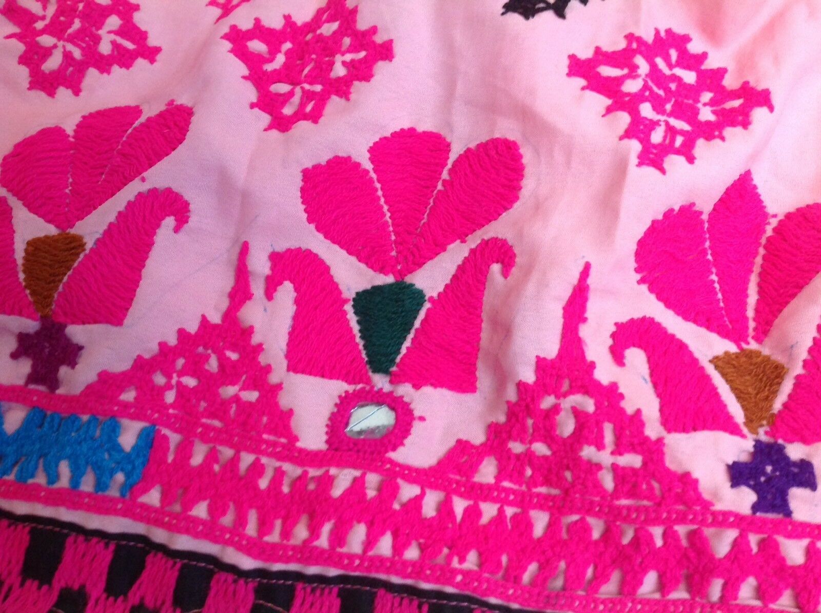 VINTAGE HANDMADE FRIDA KAHLO STYLE PINK EMBROIDERED LONG MAXI SKIRT BOHO INDIA - Fresh Stock Dated December 2025